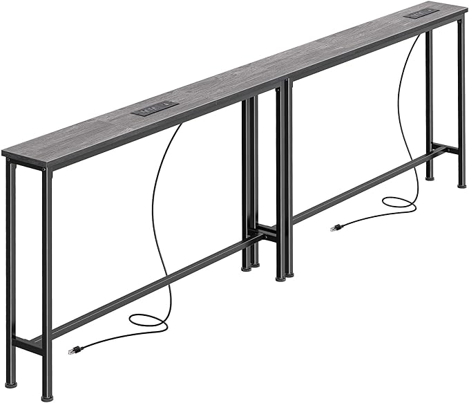 SUPERJARE 78.8 Inch Narrow Console Table with Outlet, Sofa Tables, Behind Couch Table, Long Entryway Tables with Charging Station, for Living Room, Charcoal Gray