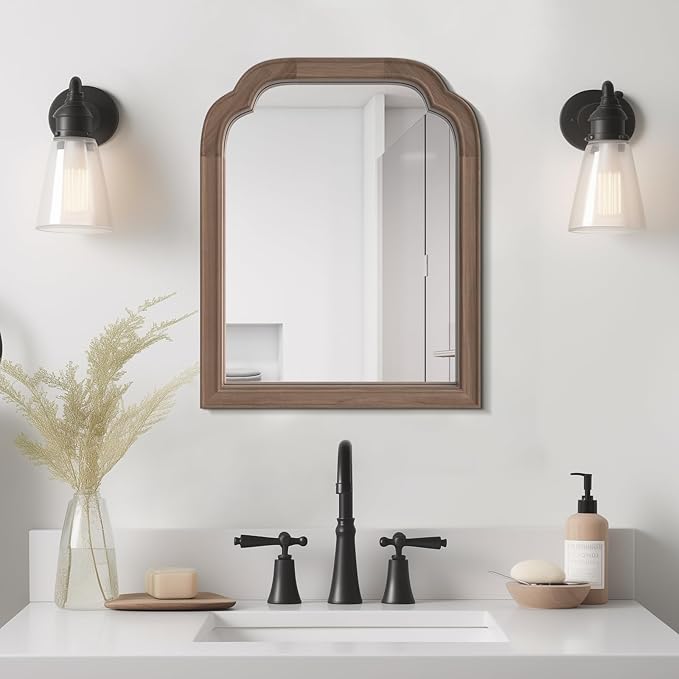 WallBeyond Wood Bathroom Mirrors for Wall Mounted, 16" x 20" Rustic Wood Frame Wall Mirrors Decorative for Living Room or Bedroom Vanity Mirror (Walnut)