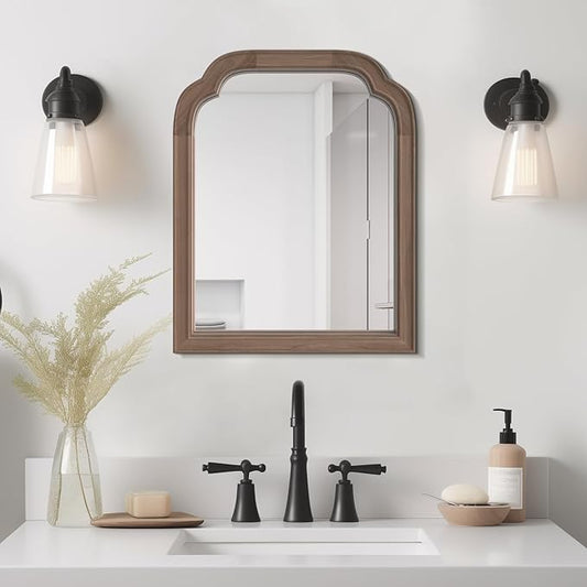 WallBeyond Wood Bathroom Mirrors for Wall Mounted, 16" x 20" Rustic Wood Frame Wall Mirrors Decorative for Living Room or Bedroom Vanity Mirror (Walnut)