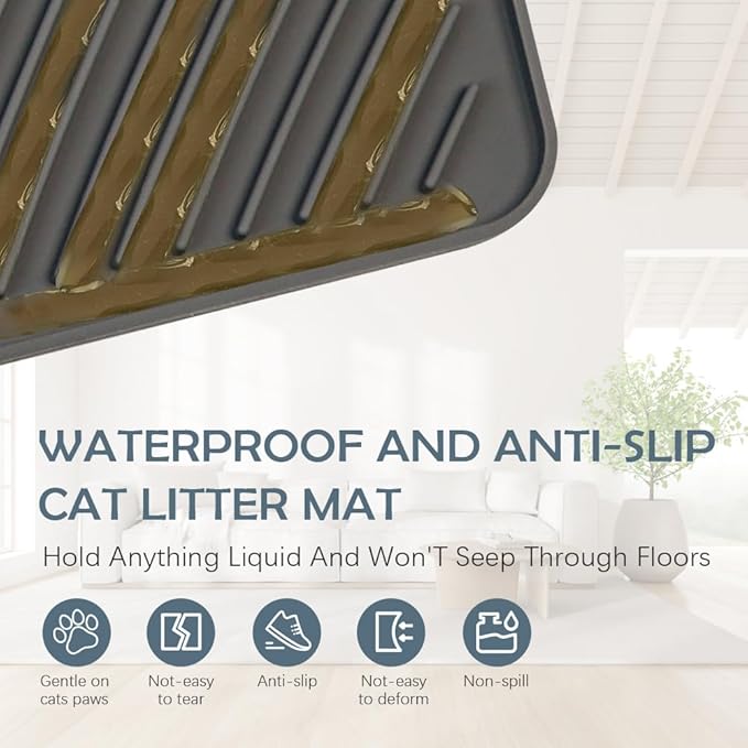 Cat Litter Mat, Silicone Kitty Litter Mat Waterproof Litter Catcher Mat, Litter Box Mat, Cat Litter Trapper for Floor, Anti-Slip and Easy to Clean (Grey)