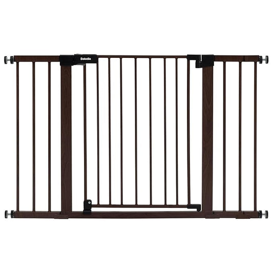 BABELIO 26-40 Inch Easy Install Extra Wide Pressure Mounted Metal Baby Gate, No Drilling, No Tools Required, with Wall Protectors and Extenders (Black Wood Pattern, 30" Tall 26"-40" Wide)
