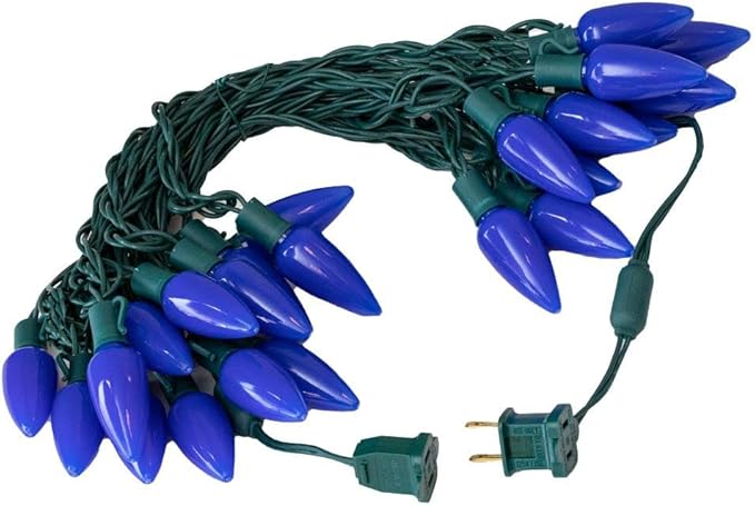 Novelty Lights 25 Feet 25 Light C9 Ceramic Style LED String Lights, Blue, Pre-Lamped Holiday Lights on Green Wire, UL Listed Indoor/Outdoor, Connectable End-to-End