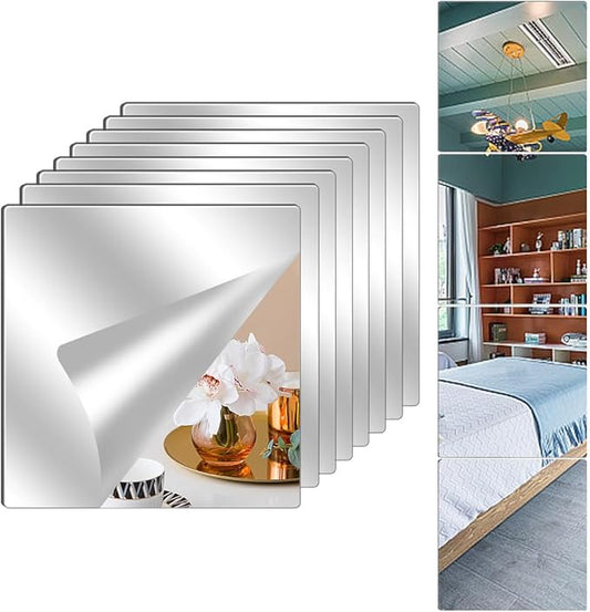 8 Pack Wall Mirror Full Length, 8 x 8 Inch Unbreakable Acrylic Mirror Tiles, Shatterproof Flexible Plastic Mirror Sheets for Bedroom Home Gym Door (8p 8"x 8")