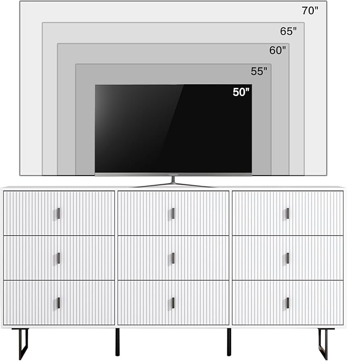 Modern Chest of Drawers with 9 Drawers,Deep Drawers,Clothes Organizer,Large Storage Cabinet for Living Room, Bedroom,Hallway,with Anti-Tipping Device, White