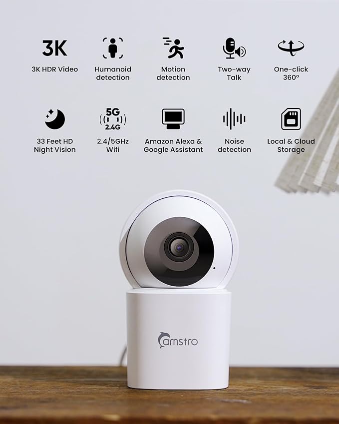 3K Indoor Security Camera 2Pack, 360° Pan/Tilt WiFi Camera for Home Security, 2.4/5GHz Pet/Dog/Baby Camera with Phone App, Night Vision, Two-Way Audio, 24/7 SD/Cloud Storage, Works with Alexa