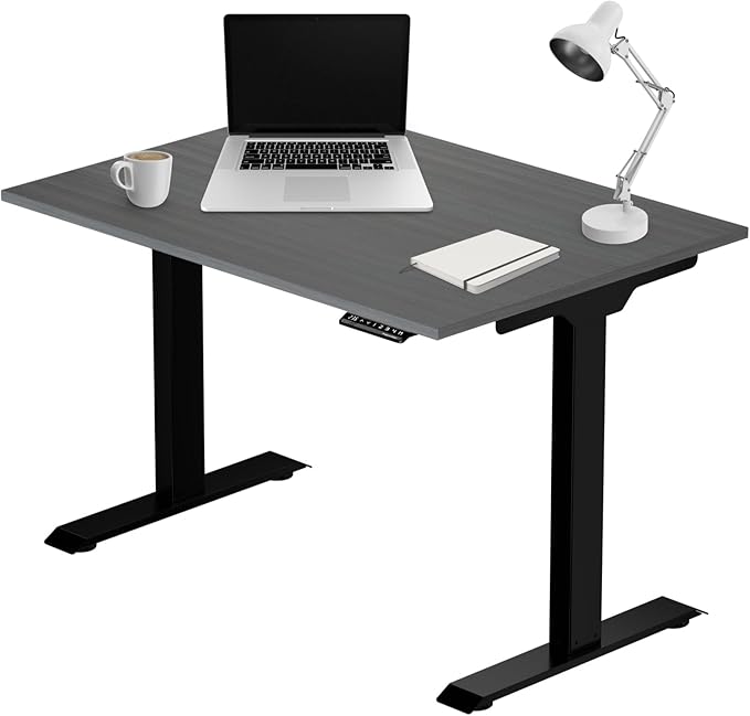 Progressive Desk Stand Up Electric Standing Desk, Compact Home Office Table, Black Frame and Gray Oak MDF Tabletop Prime Ryzer 42" x 24"