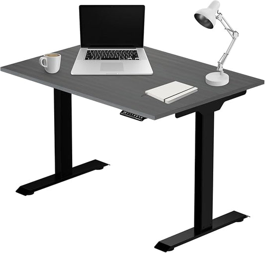 Progressive Desk Stand Up Electric Standing Desk, Compact Home Office Table, Black Frame and Gray Oak MDF Tabletop Prime Ryzer 42" x 24"