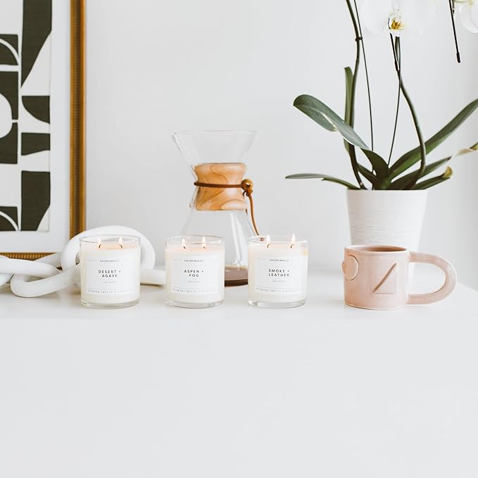 Calyan Wax Co. Vetiver & Tonka 2 Wick Scented Candle - 37 Hour Burn - Luxury Non Toxic Soy Wax Candles - Long Lasting Large Glass Jar Candle for Home - 8.8oz