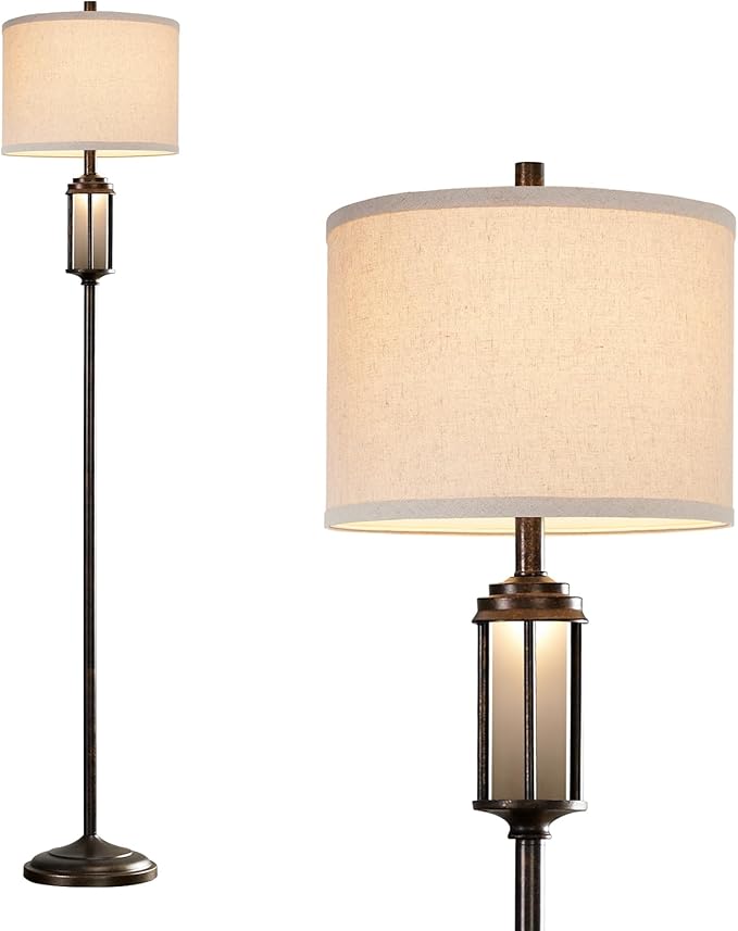 65'' Farmhouse Floor Lamp for Living Room with 2 Light Sources, Vintage Tall Standing Lamp with Frosted Acrylic Nightlight, Rustic Floor Light for Bedroom Office Corner, Bulbs Included