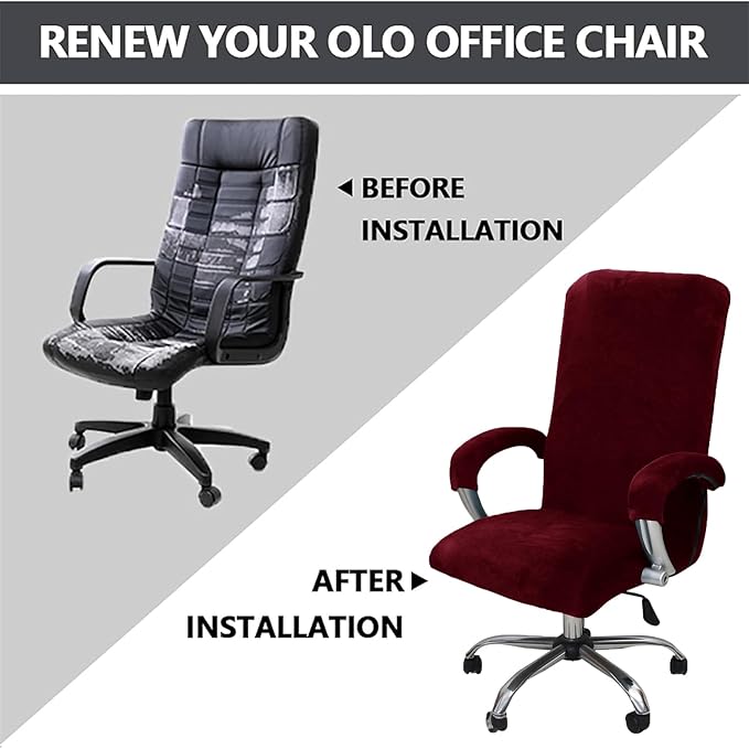 Velvet Plush Wide Large Office Chair Cover - Cat Proof Stretchable Protector for Ergonomic Office Desk Chair with Wheels and Armrests - Comfy Mesh Executive Chair for Home Office, Wine Red, XL