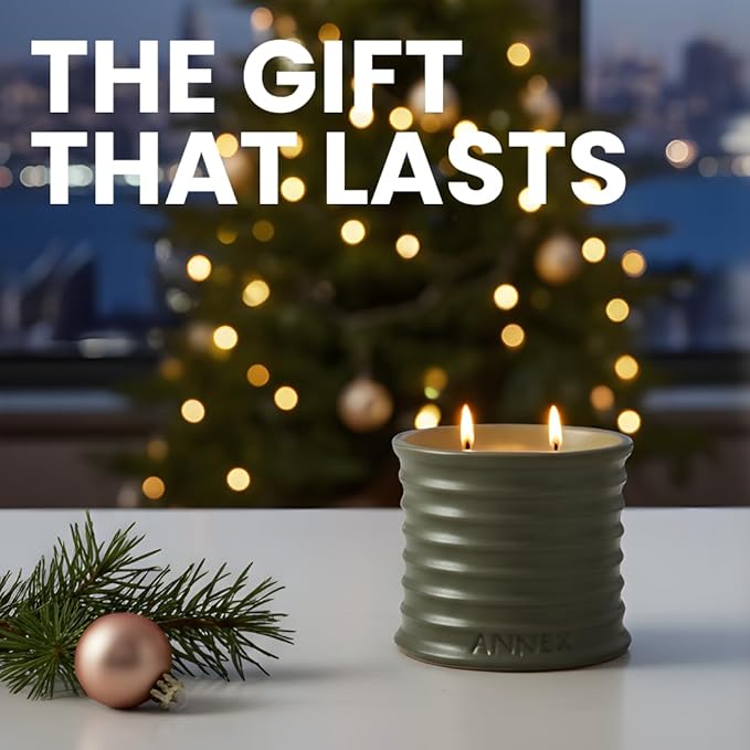 Scented Luxury Candles in Handmade Ceramic Jars, Soy Wax | Woody Wood – Oud & Agarwood, Large Candle | Non Toxic, 2 Wicks, Reusable Big Olive Green Jar | Natural Spring Aromatherapy for Women & Men