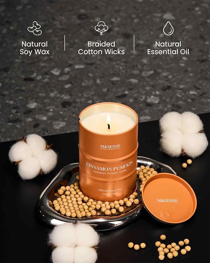 M&SENSE Cinnamon Pumpkin Scented Candles Christmas Decor,Natural Non Toxic, Aromatherapy Candle for Stress Relief Meditation Relaxing, Housewarming Gifts for Women Men, 11.3oz 70 Hour Christmas Candle
