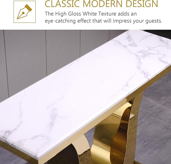 Gold Console Table, White and Gold Living Room Sofa Table, 50" Rectangle Console Table for Entryway, Living Room, Office, Foyer, Front Hall, Hallway