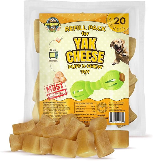 Tibetan Dog Chew Nuggets Refill Pack for Yak Cheese Puff & Chew Toy | 20 All-Natural, Easy-to-Digest Yak Cheese Nuggets | Must Microwave to Puff | Supports Gut Health & Teeth Cleaning