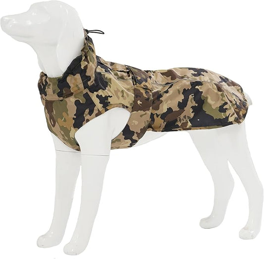 Waterproof Dog Raincoat with Reflective Strip, Adjustable Breathable Rain Coat Jacket with Leash Hole for Dogs (Camo, XX-Large)
