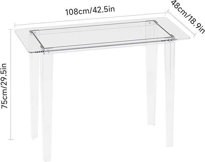 Acrylic Desk - Modern Study Table for Home Office, Extended Surface Multi-Purpose Console & Entryway Table, Sturdy Lightweight Design, Transparent Workstation for Small Spaces（Transparent-M）