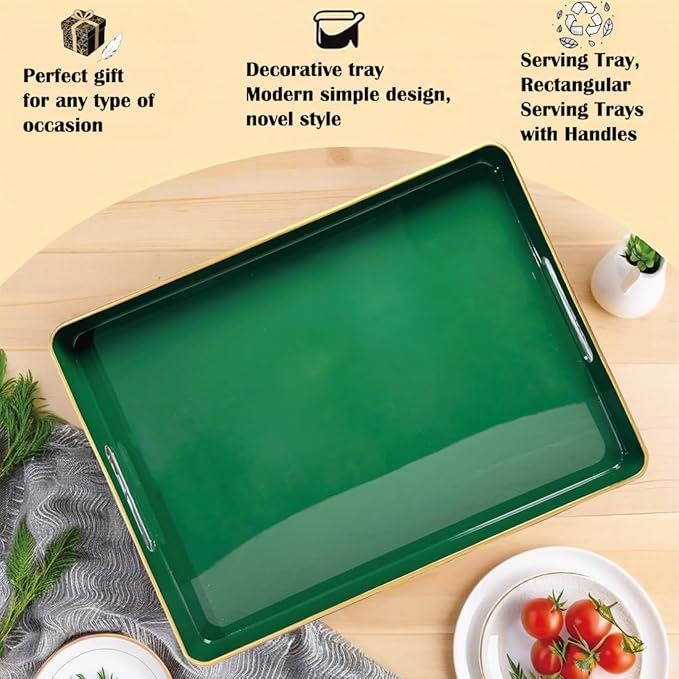Large Green Tray, Elegant Plastic Coffee Table Tray for Ottoman, Home Decor, Living Room.16.7"*12"*1.6"