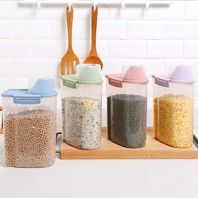 Pet Food Storage Container with Measuring Cup, Pour Spout and Seal Buckles Food Dispenser for Dogs Cats (Purple)