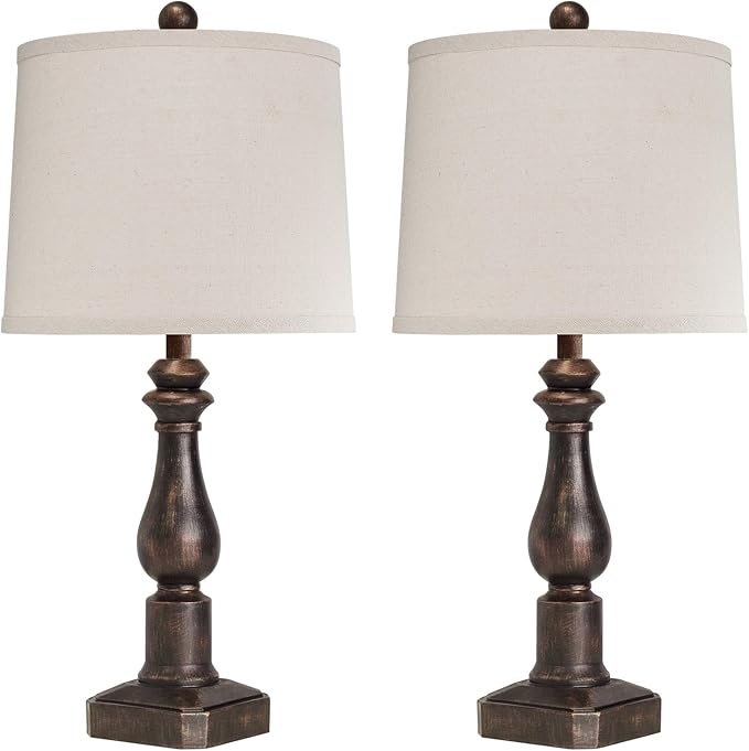 RORIANO 23" Set of 2 Vintage Farmhouse Table Lamp for Living Room Bedroom, Rustic Modern Resin Nightstand Bronze Desk Lamps for Entryway Office, 2 Bulbs Included