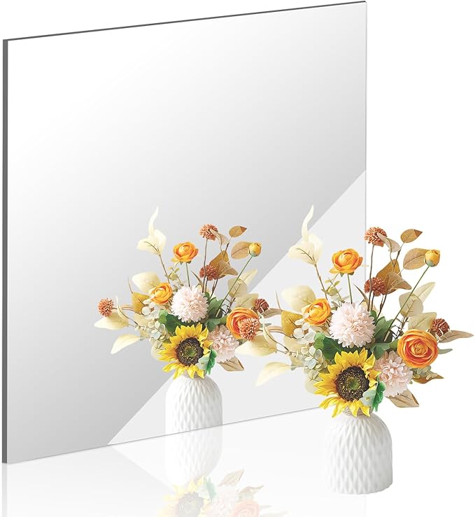 DARENYI 18x18 in Acrylic Mirror Sheet for Wall, 2.5mm Thick Unbreakable Non Glass Body Mirror Tile Self Adhesive Mirror Stickers Rectangular Wall Mirror for Bathroom Bedroom Home Gym Door Decor