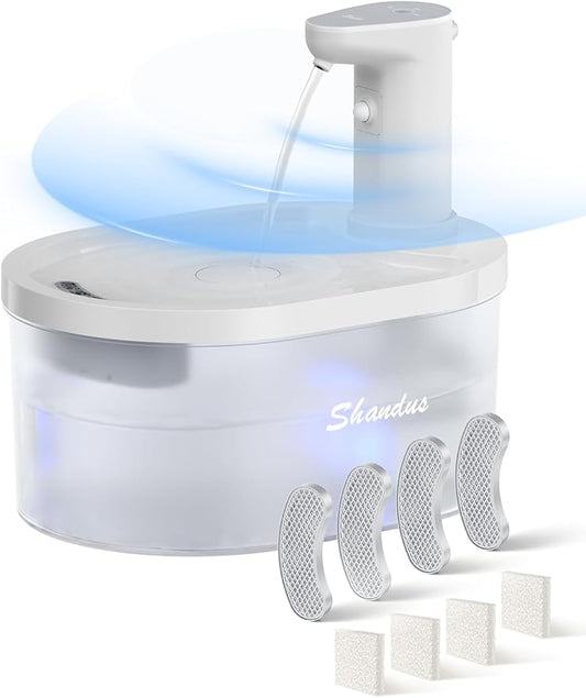 Wireless Cat Fountain, 5000mAh Battery Operated Cat Water Fountain, 101oz/3.2L Rechargeable Automatic Pet Drinking Fountain for Cats Dogs Indoor Outdoor, Ultra Quiet with Replacement Filters