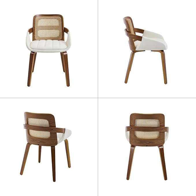 DUOMAY Modern PU Leather Dining Chairs Set of 4, Cane Back Room Chairs with Solid Wood Legs Kitchen Chairs for Living Room, Restaurant, White