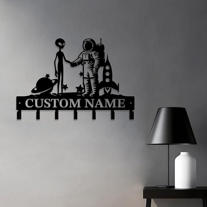 Personalized Custom Alien ET Metal Wall Keys Hooks,Clothes Hooks Alien ET Art coat racks,door holder,Black Alien ET decorations for home,Entrance doors,Hallway, Bedroom,Keys,Hats (Style O)
