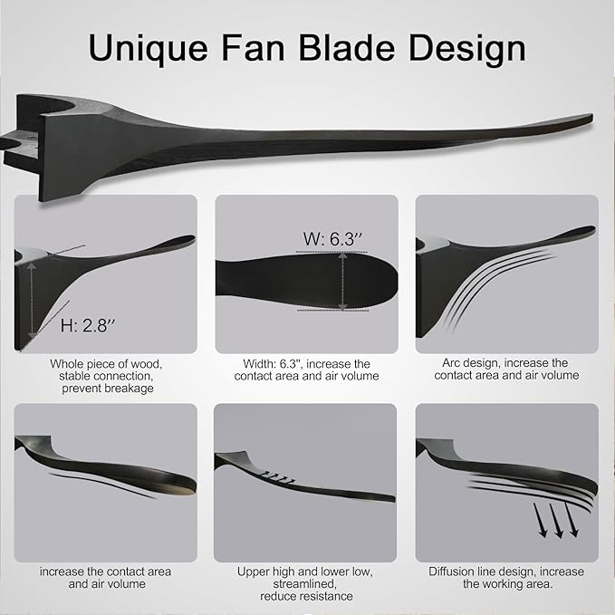 60 Inch Ceiling Fan without Light, Reversible DC Motor Wood Ceiling Fan with Remote Control, Black Modern Ceiling Fan no Light for Outdoor Indoor Living room Farmhouse Patios