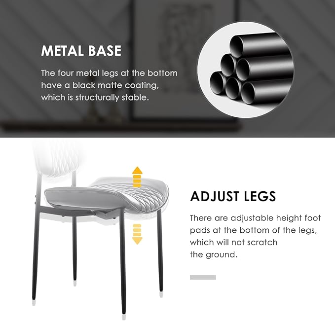 Modern Dining Chairs Set of 4, Leather Dining Chair with Metal Legs, Upholstered Dining Room Chairs for Dining Room, Kitchen, Vanity (Black)