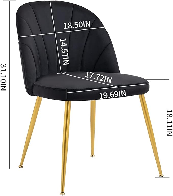 Velvet Dining Chairs Set of 6, Upholstered Mid Century Modern Dining Room Chairs, Armless Accent Chair with Metal Gold Legs for Living Room, Kitchen, Dining, Black