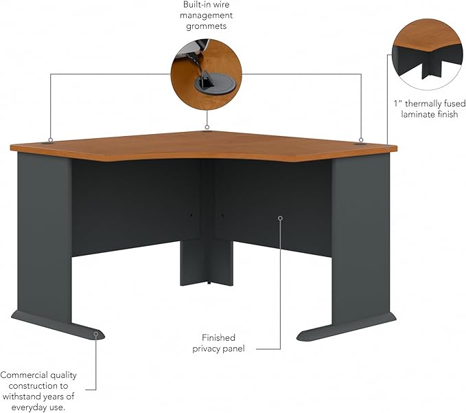 Bush Business Furniture Series A 48W Corner Desk in Natural Cherry and Slate, Compact L Shaped Workstation, Office Desktop Solution for Workspace