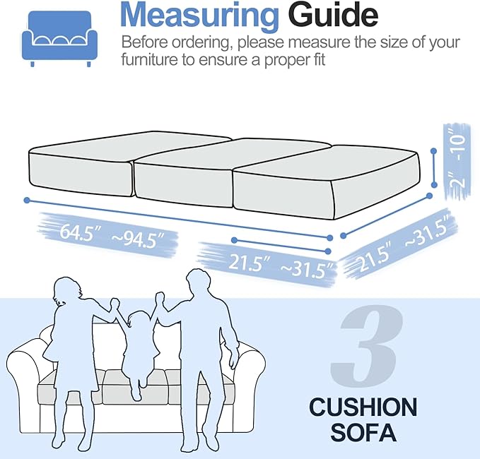 Couch Cushion Covers Individual Large Super Stretch Chenille (Softer Version) Sofa Cushion Covers, Couch Seat Covers Couch Slipcovers Furniture Protector (3 Piece, Light Grey)