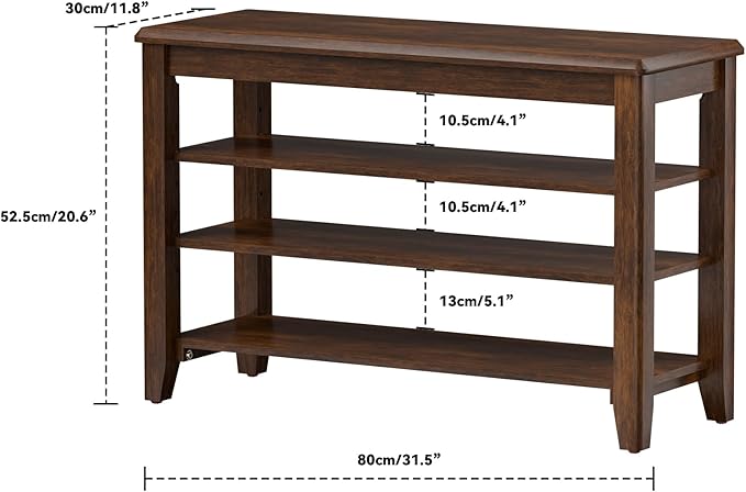 Shoe Bench Storage Rubberwood, Entryway Bench with 3-Tiers Height Adjustable, Shoe Rack Front Door Entrance Organizer for Hallway Living Room, Mudrooms, Walnut,31.5"
