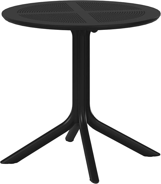 Costaelm Small Patio Table, Outdoor Round Dining Table, Weather Resistant Outside Table for Poolside Deck Lawn Garden Backyard, Black