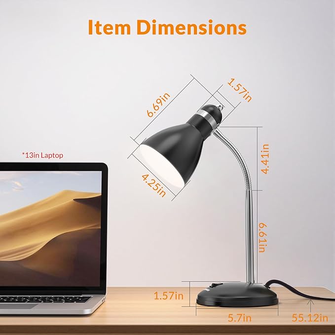 LEPOWER Metal Desk Lamp, Adjustable Goose Neck Table Lamp, Eye-Caring Study Desk Lamps for Bedroom, Study Room and Office (Black)
