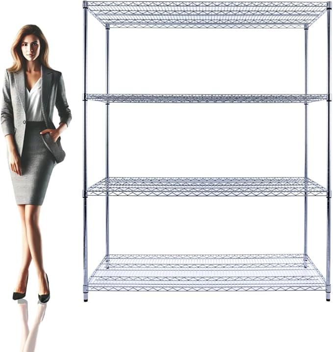 NSF Commercial 4-Tier Wire Shelving with Wheels, 60"x24"x72" Heavy Duty Metal Shelves 3200 lbs Max Capacity, Chrome Storage Rack for Garage Kitchen Pantry Warehouse