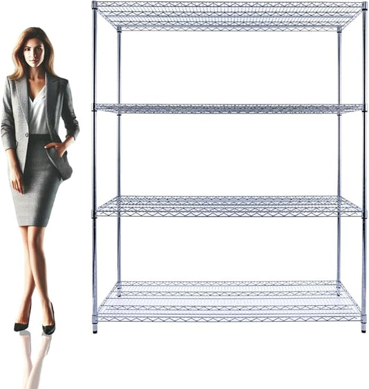 NSF Commercial 4-Tier Wire Shelving with Wheels, 60"x24"x72" Heavy Duty Metal Shelves 3200 lbs Max Capacity, Chrome Storage Rack for Garage Kitchen Pantry Warehouse