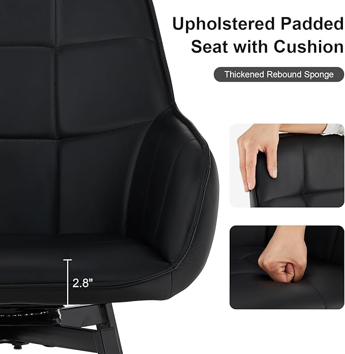 TUKAILAi Swivel Dining Chairs Set of 2, PU Armchairs Upholstered Accent Dining Chairs with Metal Legs, Rotatable Desk Chair for Home Office Kitchen Chair Restaurant (Black)