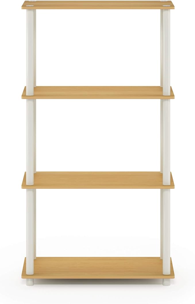 Furinno (99557BE/WH) Turn-N-Tube 4-Tier Multipurpose Shelf Display Rack - Beech/White