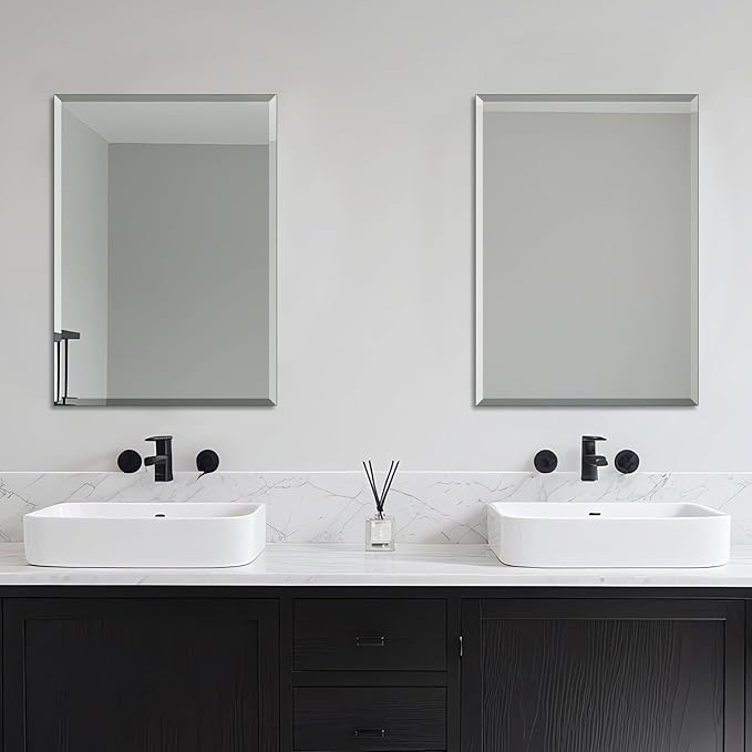 Ruomeng Wall Mirror Beveled Edge Frameless Mirror 20” x 28“ Wall Mounted Mirror for Bathroom Vanity and Entryway