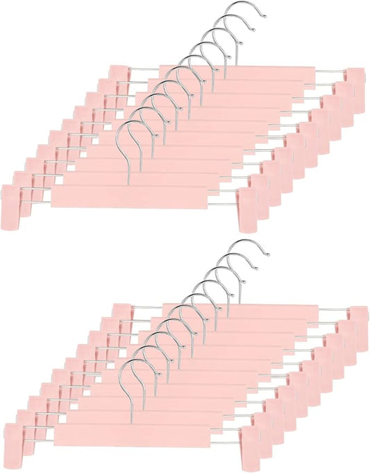 Clothes Pants Hangers, Space-Saving Skirt Holders with 360 ° Swivel Hooks, Adjustable Clips, Trouser Hangers, Clothes Coat Garment Jeans Hangers (20 Pack, Pink)