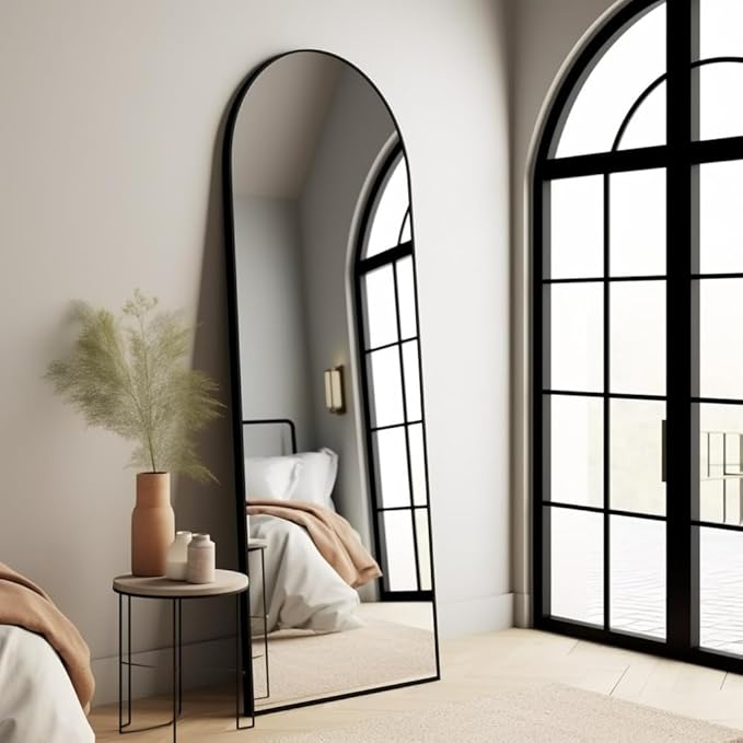 Arched Full Length Mirror - 18"58" Standing Mirror with Stand or Wall Mounted for Bedroom and Living Room - Black