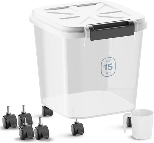 30LBS Rice Container - Rice Dispenser 30LBS/15KG/15Qt Food Cereal Container Bins with Measuring Cup for Household Pantry Organization (30 LBS)