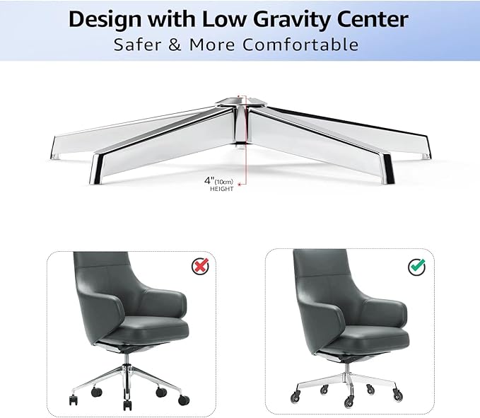 MASTERY MART 28 Inch Office Chair Base, Heavy Duty 2400 Lbs, Reinforced Metal Desk Chair Replacement, Universal Gas Cylinder Hole Caster Socket, Silver