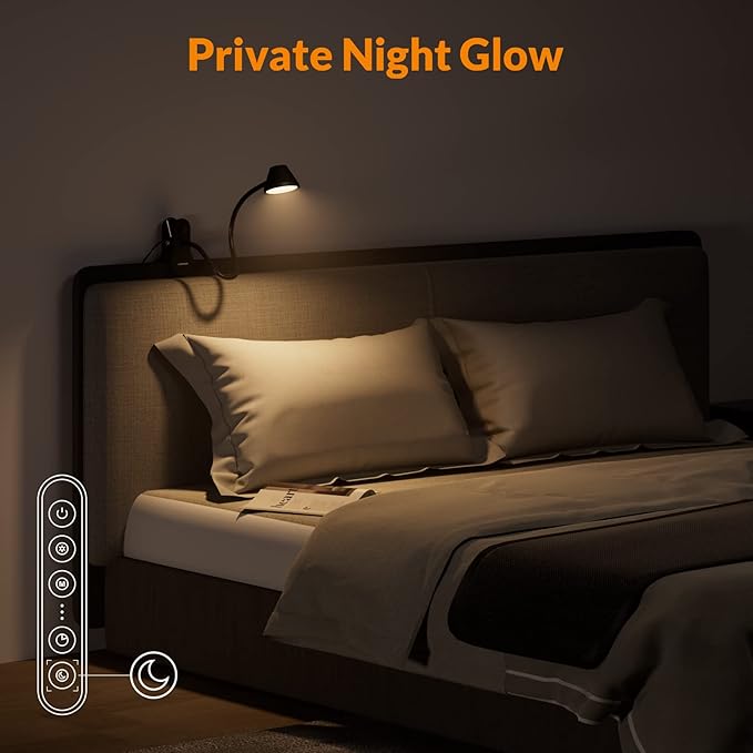 LEPOWER Clip on Light, Dimmable Book Light for Reading in Bed, 300LM Clip on Lamp, 5 Color Temperatures Clamp Light, Night Light Mode, Timer Setting, 2%-100% Brightness, for Bed, Headboard, Black