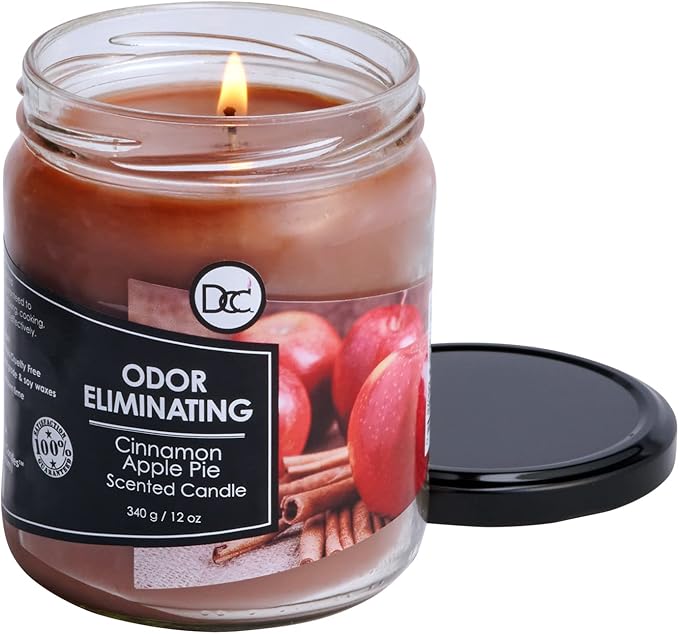Cinnamon Apple Pie Odor Eliminating Highly Fragranced Candle - Eliminates 95% of Pet, Smoke, Food, and Other Smells Quickly - Up to 80 Hour Burn time - 12 Ounce Premium Soy Blend