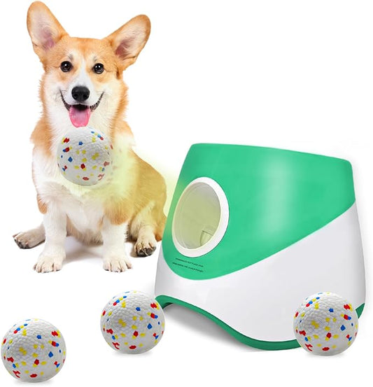 Automatic Ball Launcher for Dogs with Random Mode, 3 Settings to 45FT, Rechargeable Dog Ball Thrower with 4 ETPU Tennis Balls for Small Medium Breeds