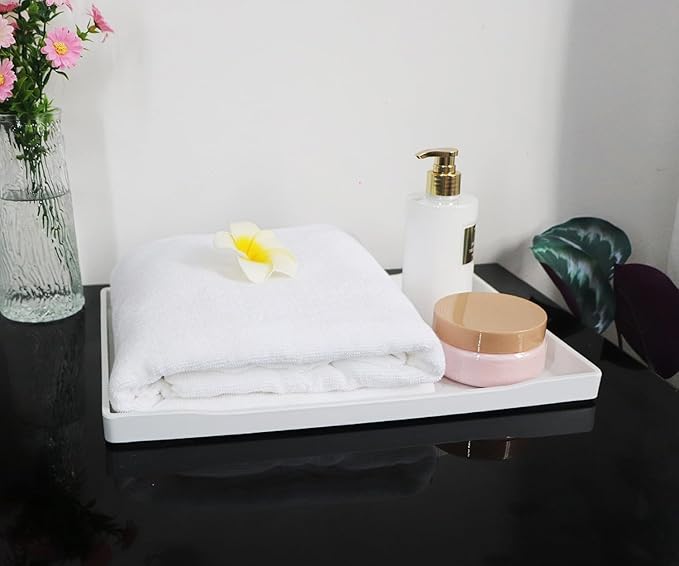 White Serving Tray (15 x 10.6 inch), Large Serving Accessory, Fruit, Spa, Coffee, Drinks, Tea, Bar, Party, Seasoning, Perfume, Decorative and Display Use.