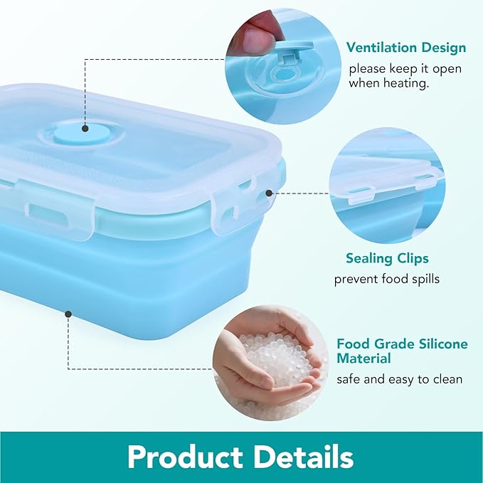 4 Pack Collapsible Storage Containers with Lids, Reusable Silicone Food Containers Set for Kitchen & Dining, Space Saving Collapsible Bowls for Travel, Camping, Easy Storage