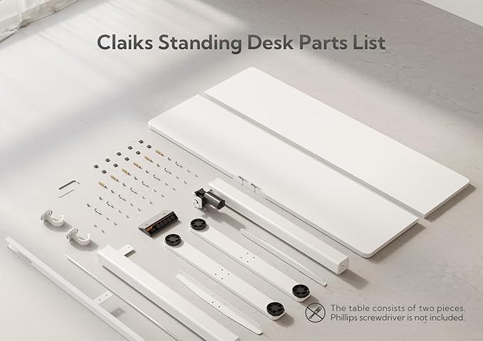 Claiks Electric Standing Desk, Adjustable Height Stand up Desk, 40x24 Inches Sit Stand Home Office Desk with Splice Board, White Frame/White Top